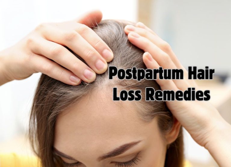 woman holding scalp with thinning hair